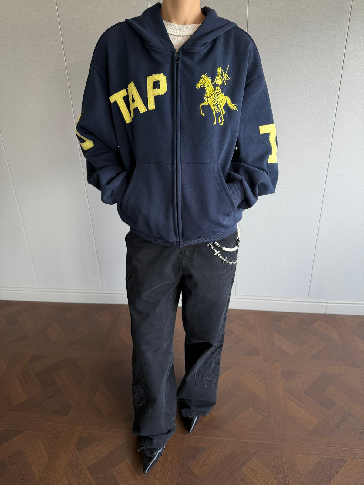 Letter & Skeleton Rider Graphic Full Zip Hoodie