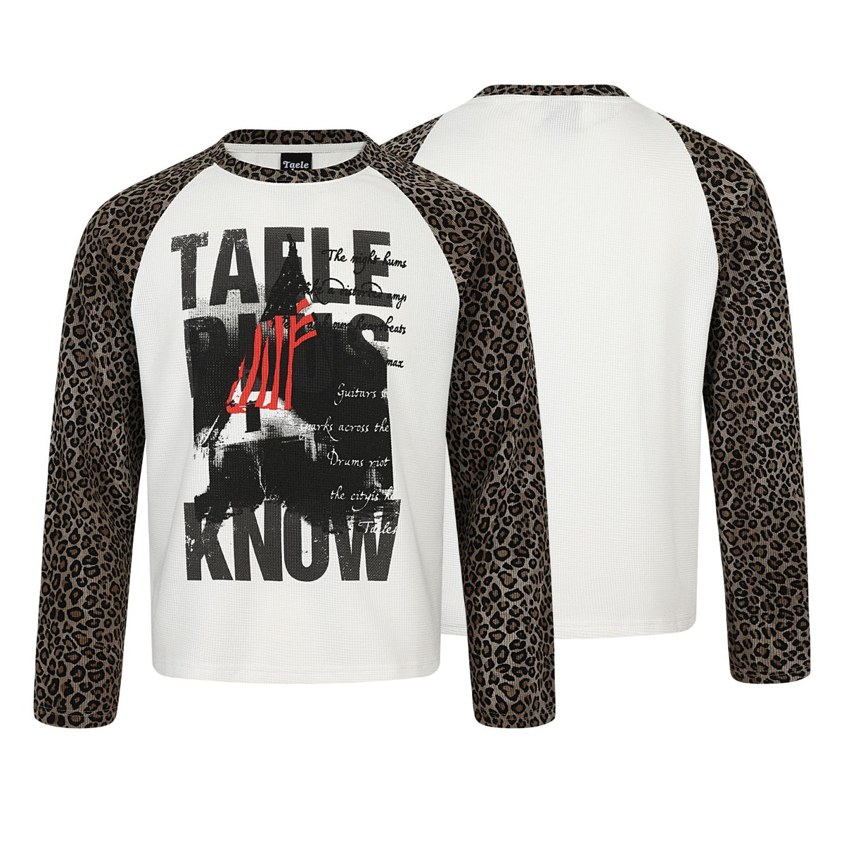 Leopard Print Raglan Sleeve Waffle Knit Graphic Long Sleeve