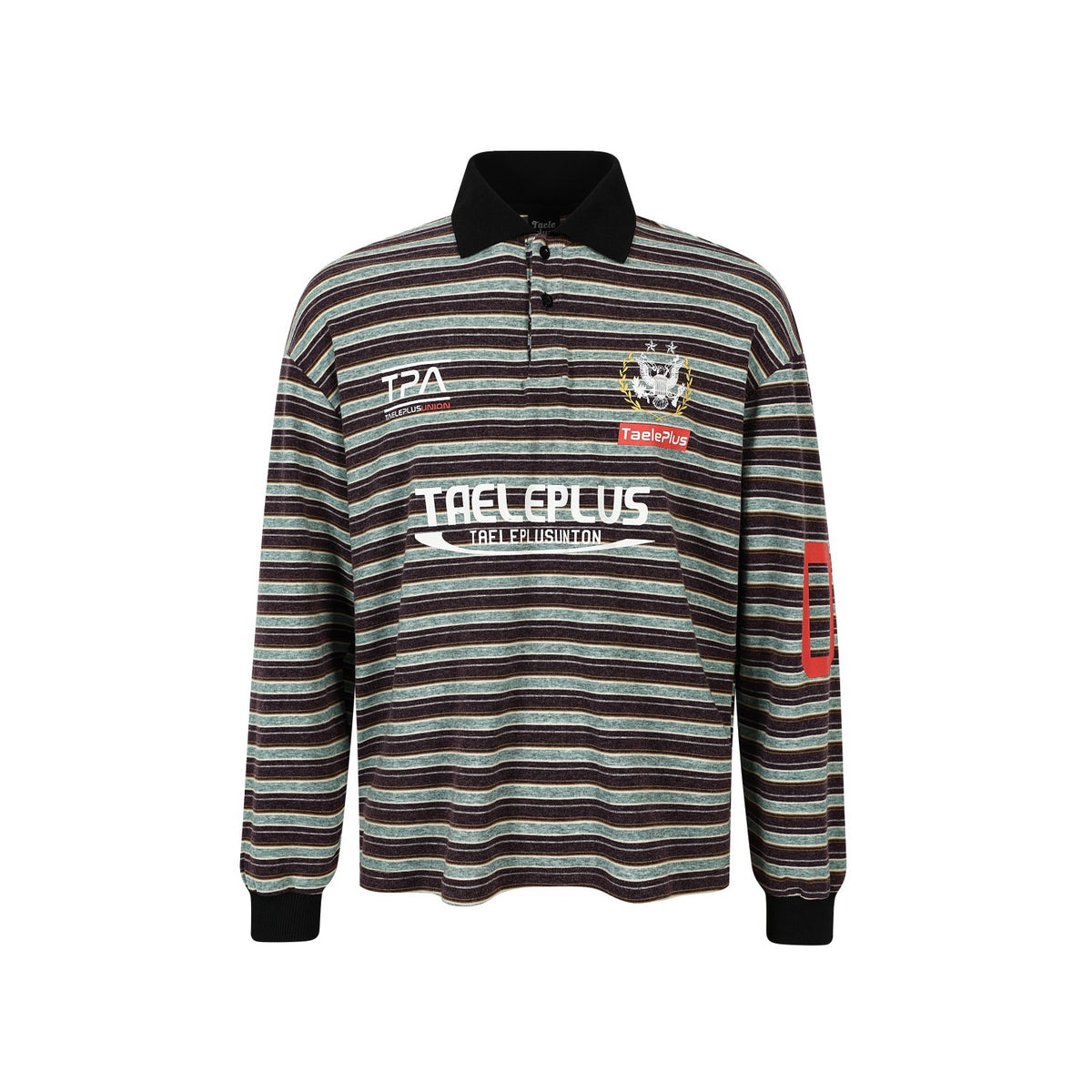 Vintage Stripe Graphic Long Sleeve Polo Sweatshirt
