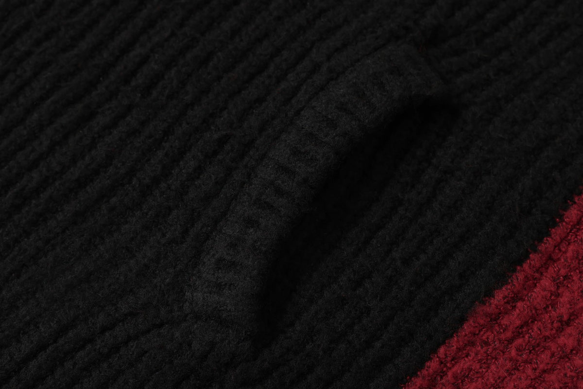 Racing Patched Full Zip Stand Collar Knit Full Zip Sweater