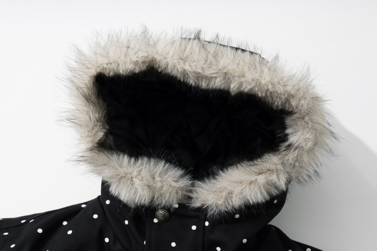 Polka Dot Graphic Faux Fur Hooded Jacket
