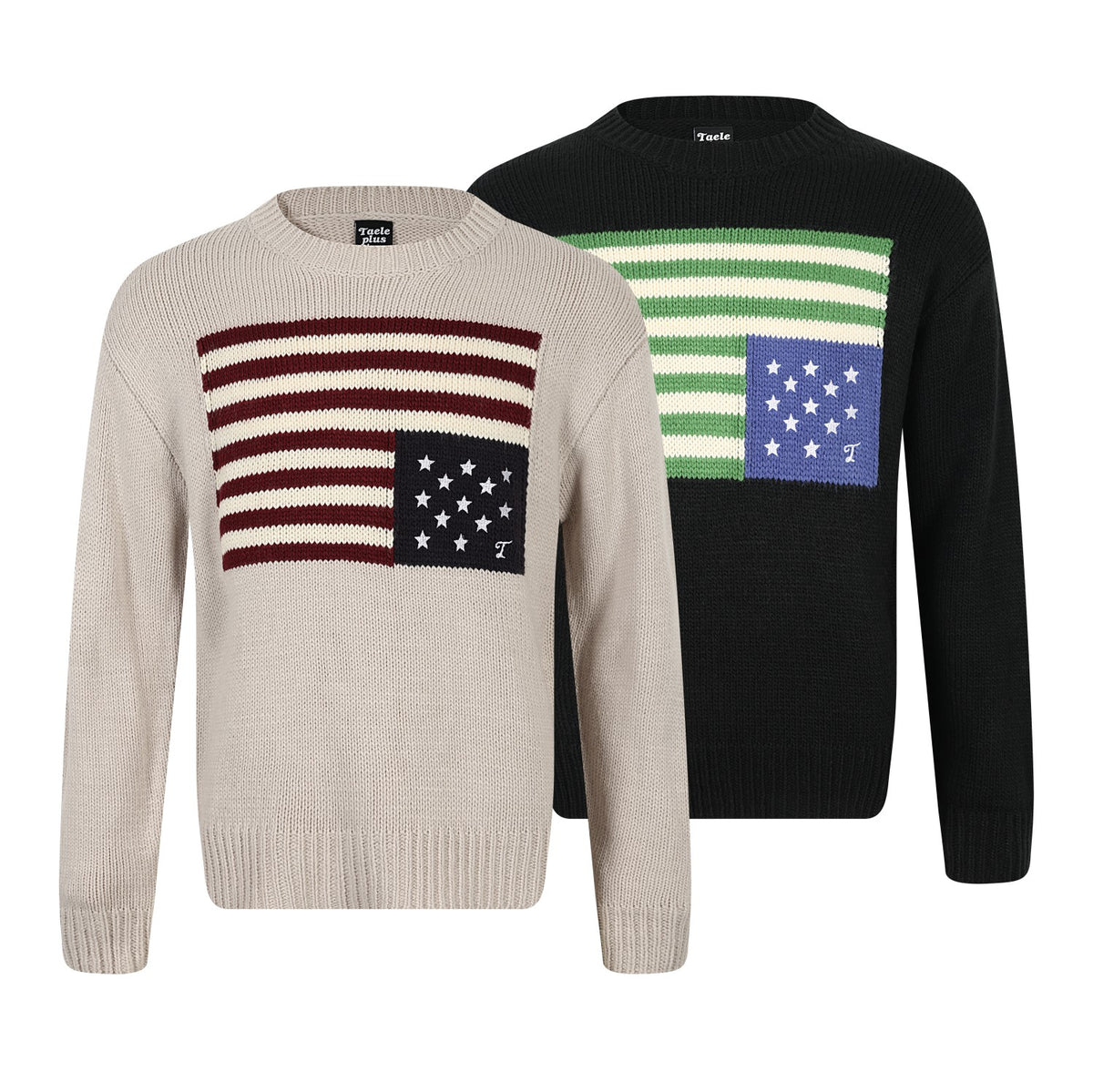 Vintage Flag Pattern Crew Neck Knit Sweater
