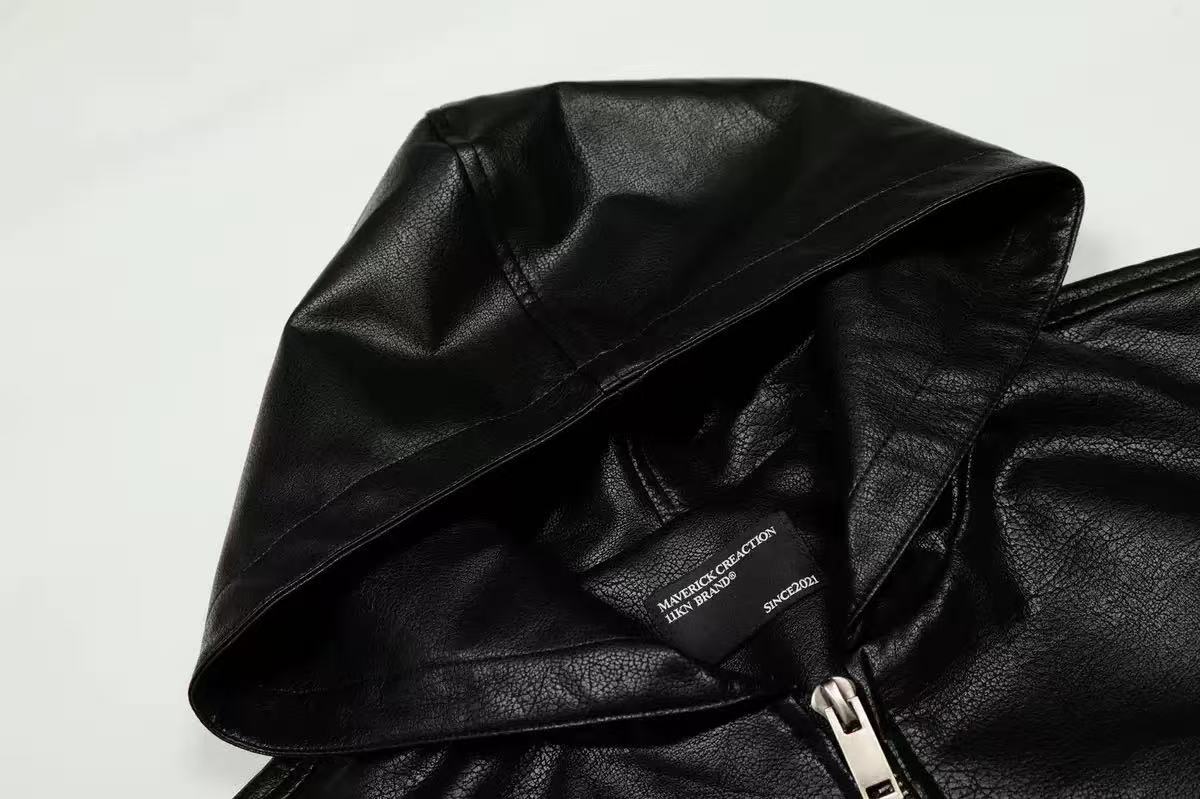 PU Leather Hooded Jacket