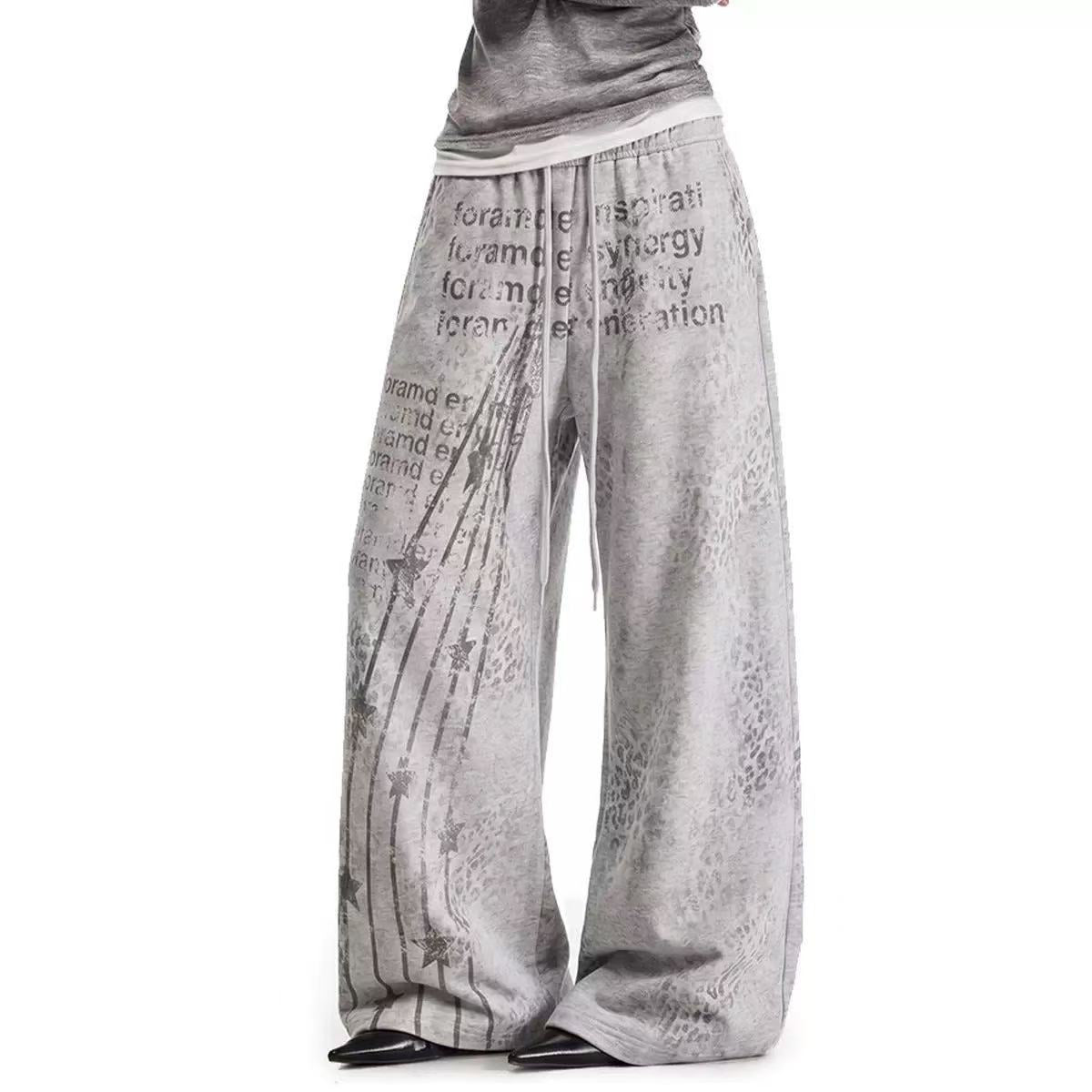 Vintage Letter Star Print Wide-Leg Sweatpants