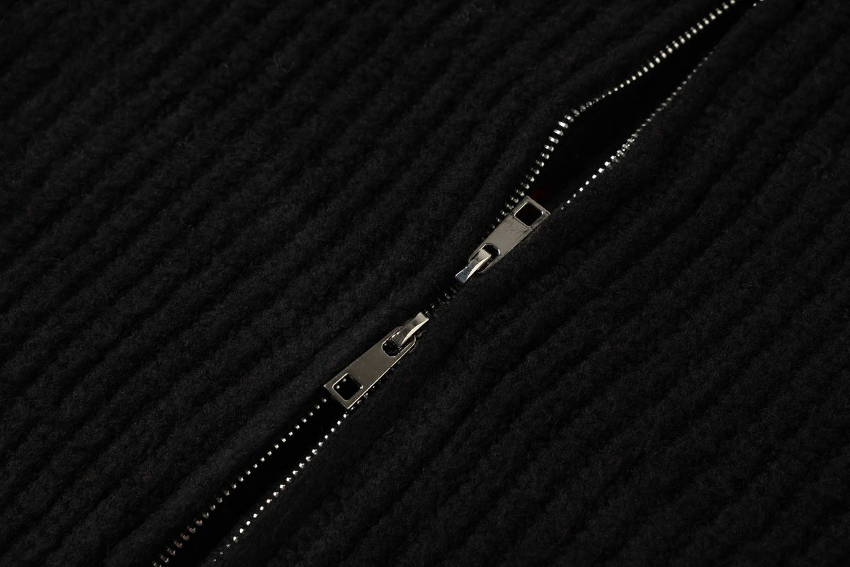Racing Patched Full Zip Stand Collar Knit Full Zip Sweater