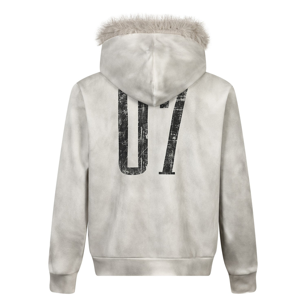 Music Note Vintage Letter Print Furry Trim Zip Up Hoodie
