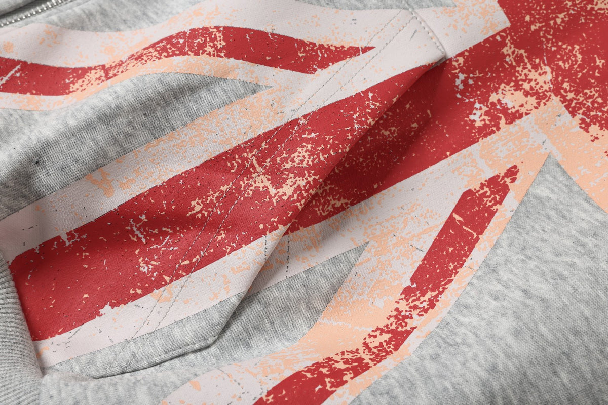 Vintage Union Jack Faux Fur Trim Zip Up Hoodie