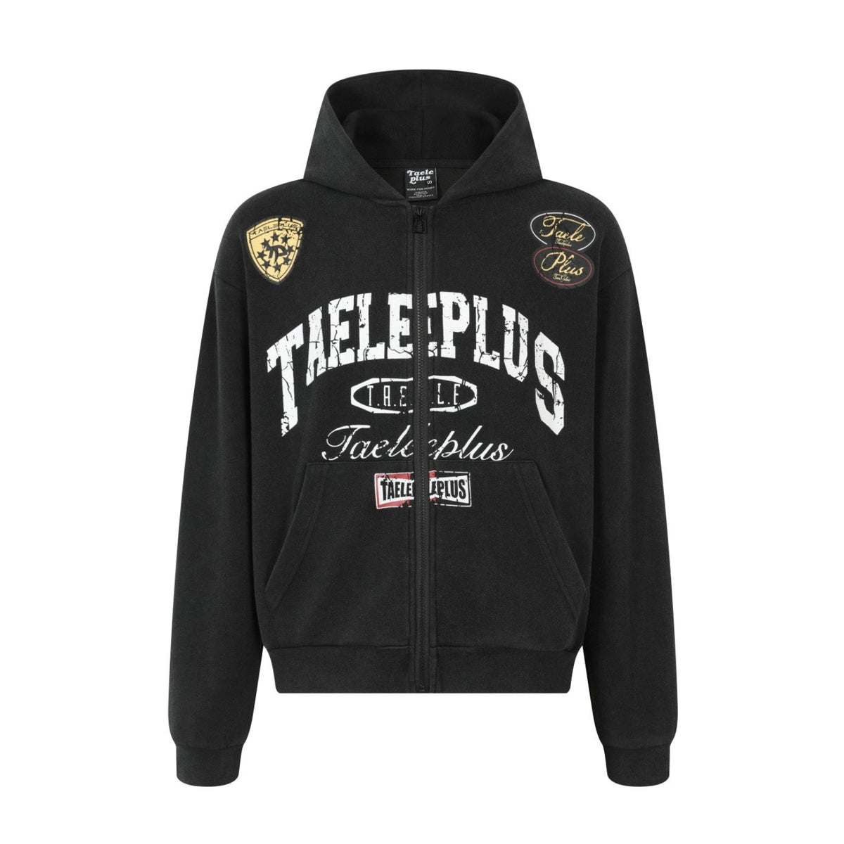 Vintage Graphic Lettering & Patch Details Zip-Up Hoodie