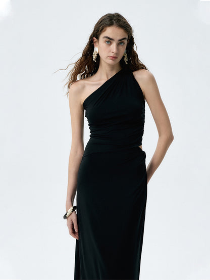 Asymmetric One-Shoulder Strappy Maxi Dress