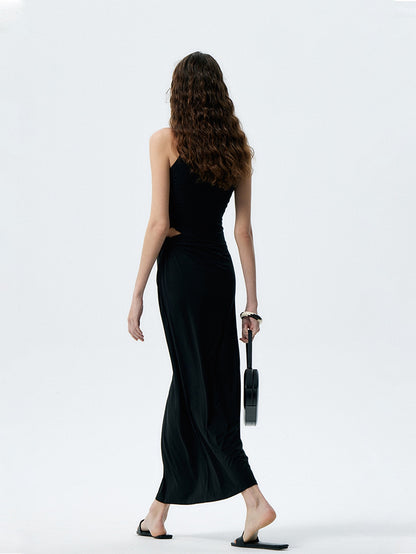 Asymmetric One-Shoulder Strappy Maxi Dress