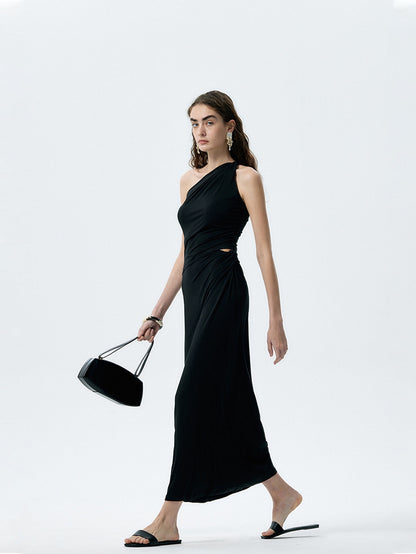 Asymmetric One-Shoulder Strappy Maxi Dress