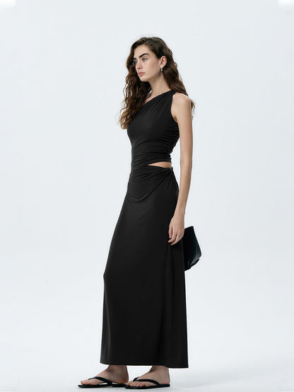 Asymmetric One-Shoulder Strappy Maxi Dress