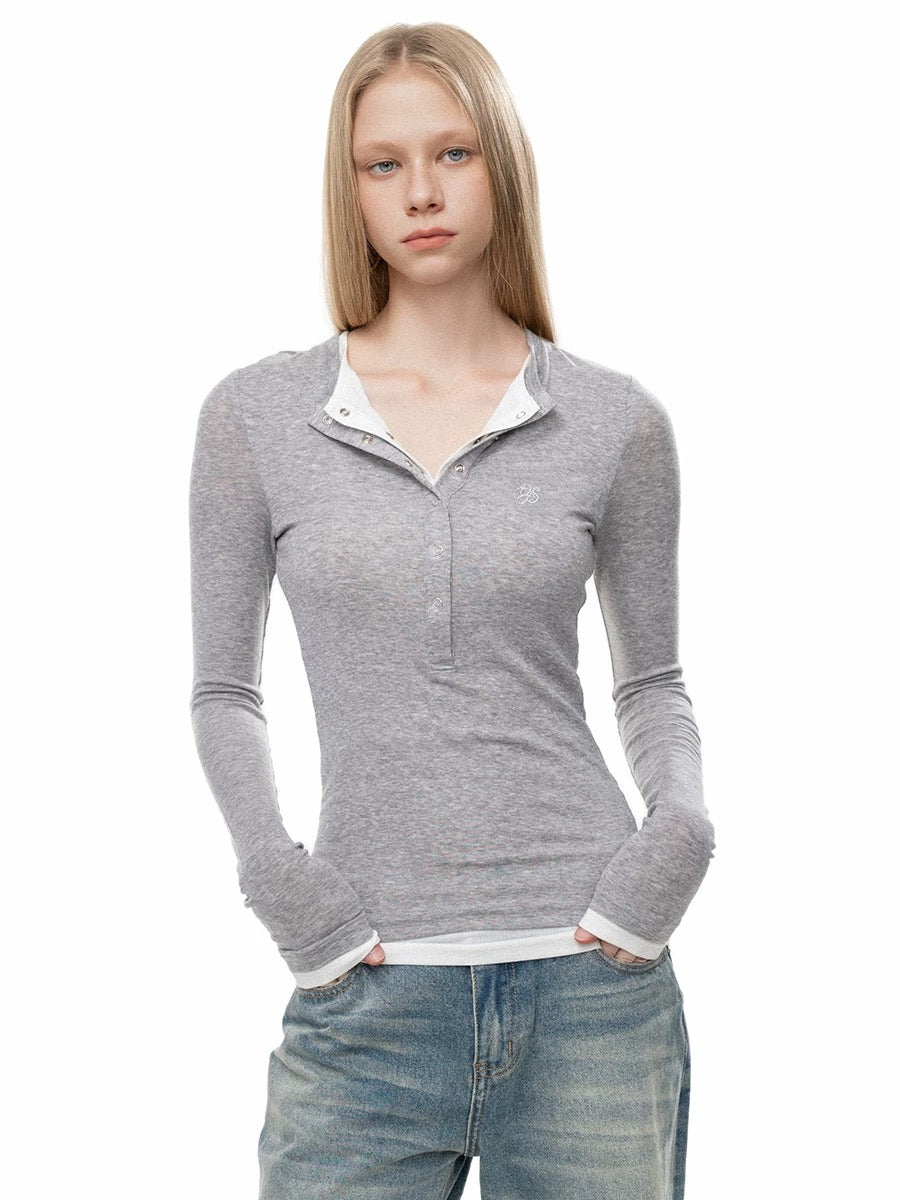 Mock Two-Piece Henley Shirt