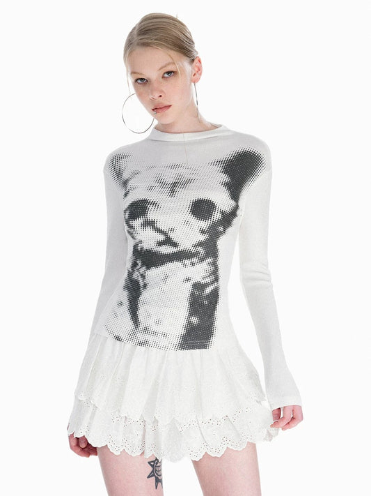 Cat Printed Mid-Neck Shirt