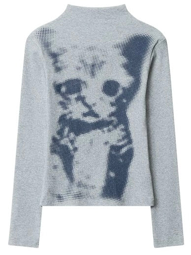 Cat Printed Mid-Neck Shirt