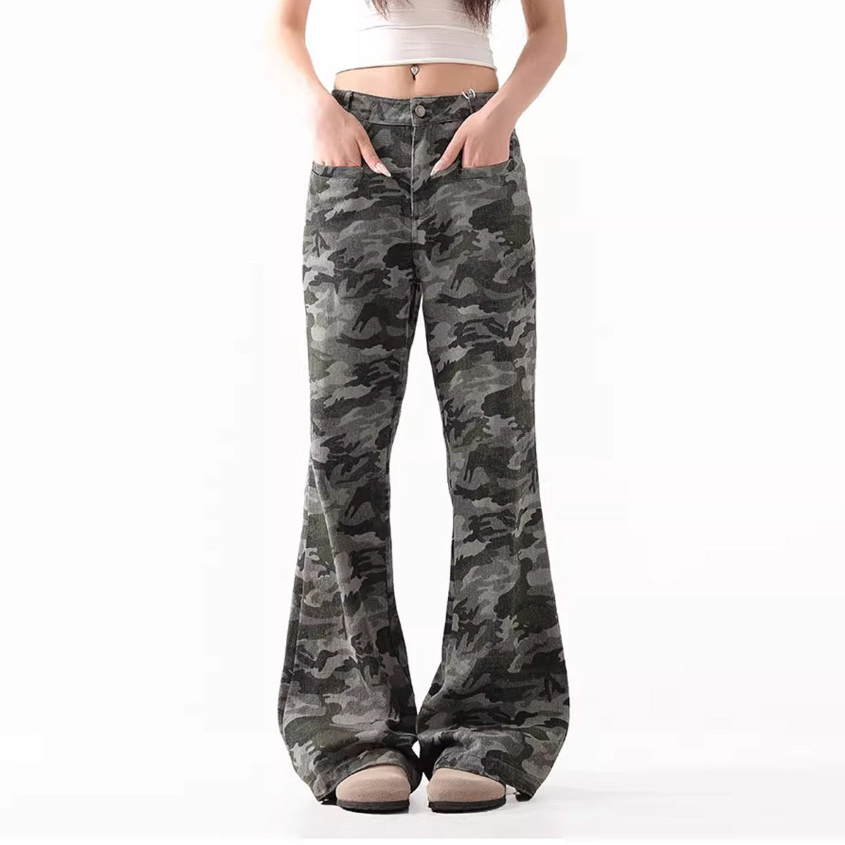 Camo Bell-Bottom Jeans