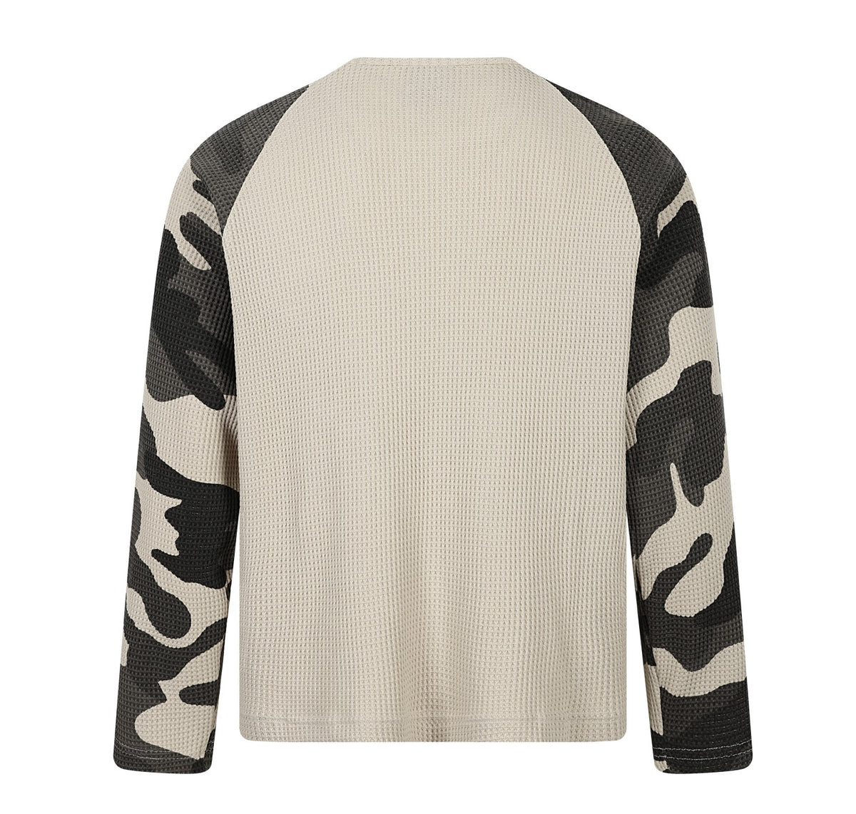 Camo Raglan Spliced Waffle Knit Letter Graphic Long Sleeve