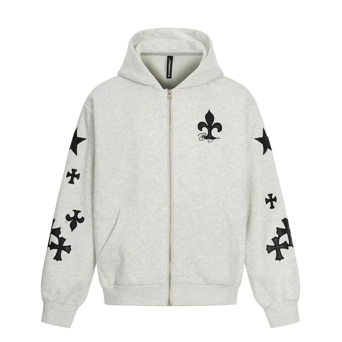 Cross & Fleur-de-lis Patch Full Zip Hoodie