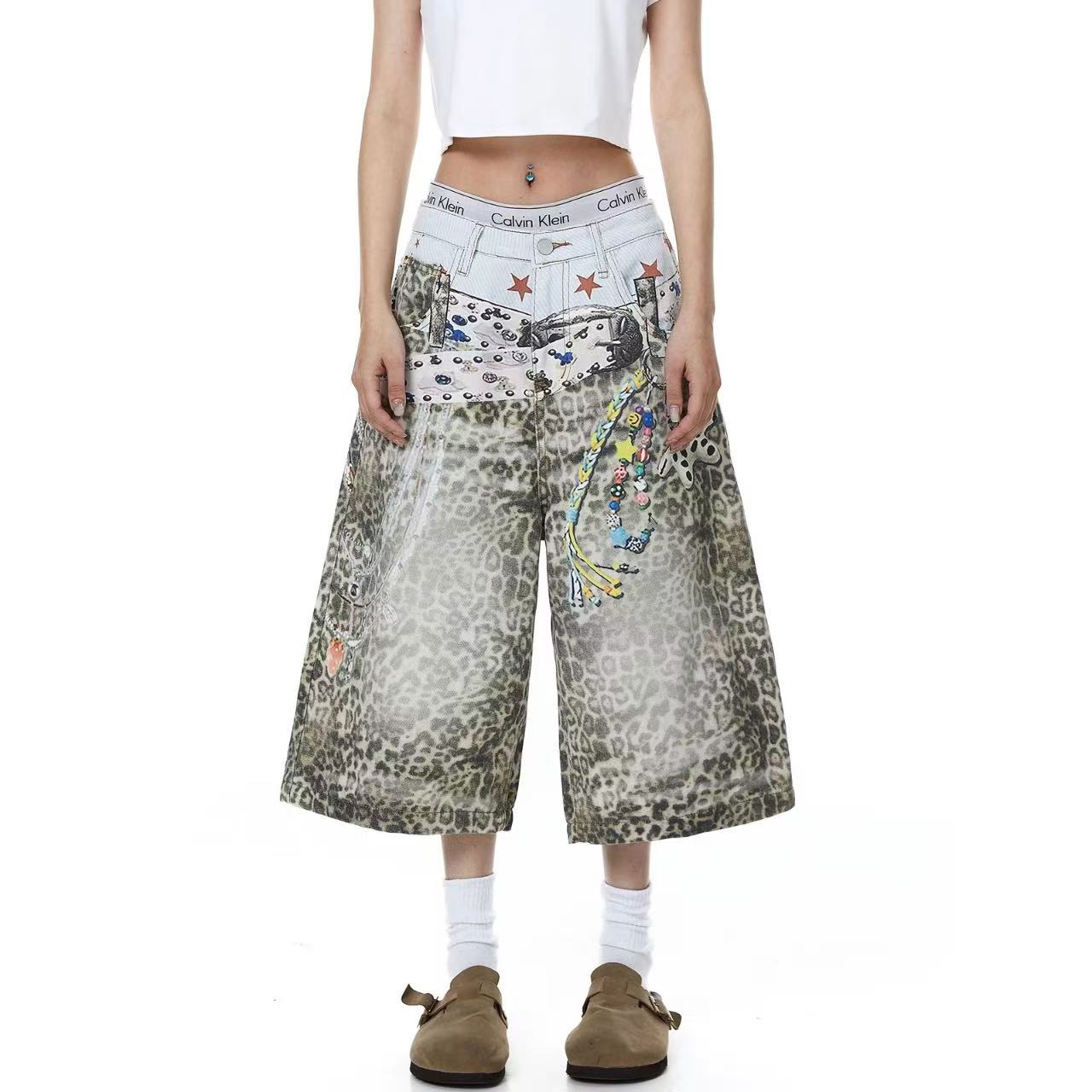 Leopard  Print Baggy Wide-Leg Jorts