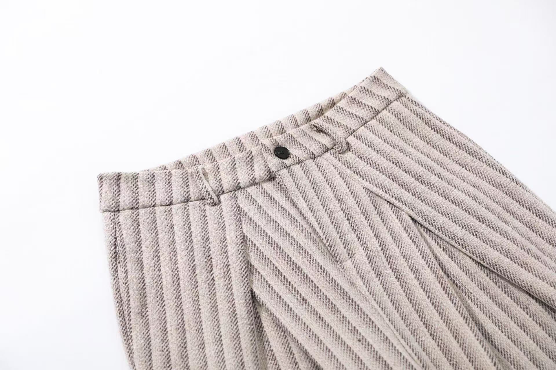 Striped Casual Wide-Leg Suit Pants