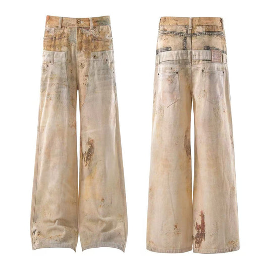Distressed Wide-Leg Jeans