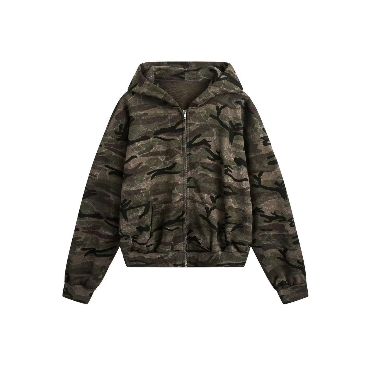 Street Style Camo Zip-Up Hoodie