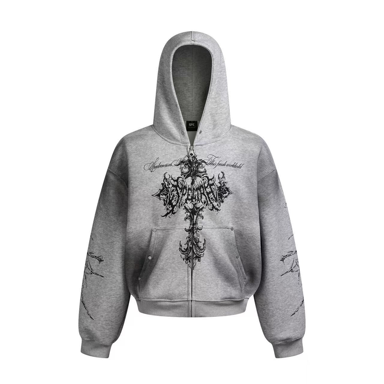 Wasteland Style Dirty Washed Zip-Up Hoodie