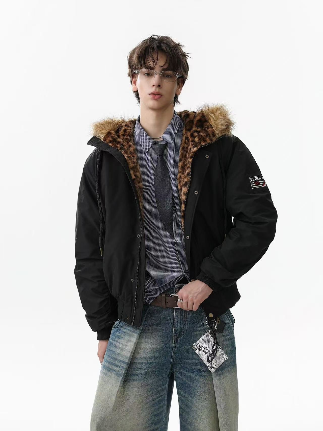 Faux Fur Leopard-Print-Lined Hooded Jacket
