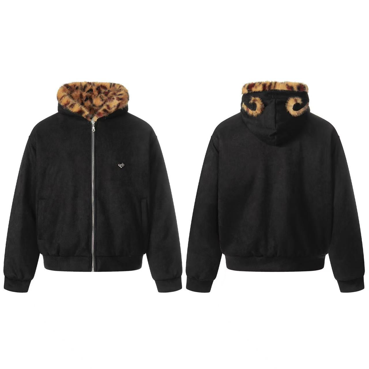 Faux Fur Tiger-Print-Lined Hooded Jacket