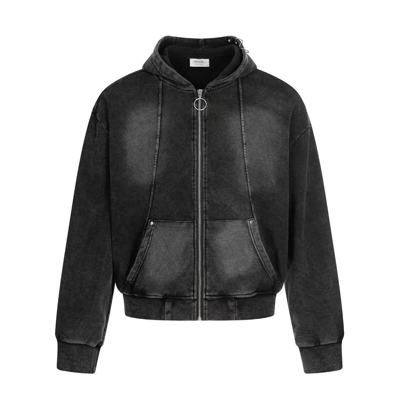 Street Style Dirty Washed Zip-Up Hoodie