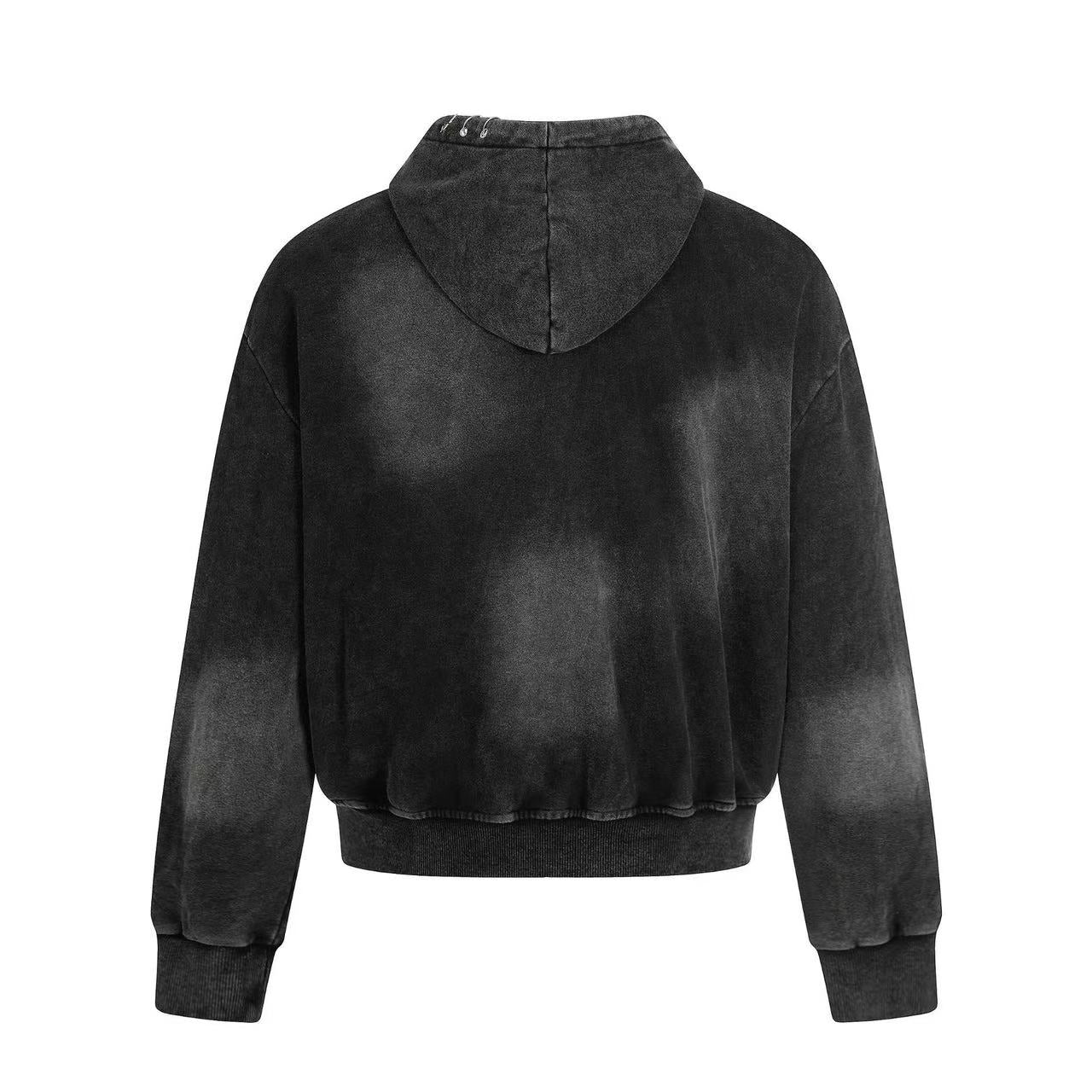 Street Style Dirty Washed Zip-Up Hoodie