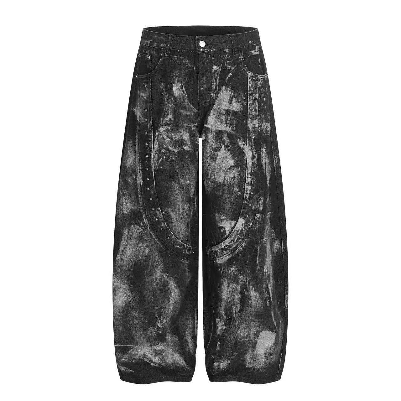 Wasteland-Style Splatter-Bleached Ripped Wide-Leg Jeans