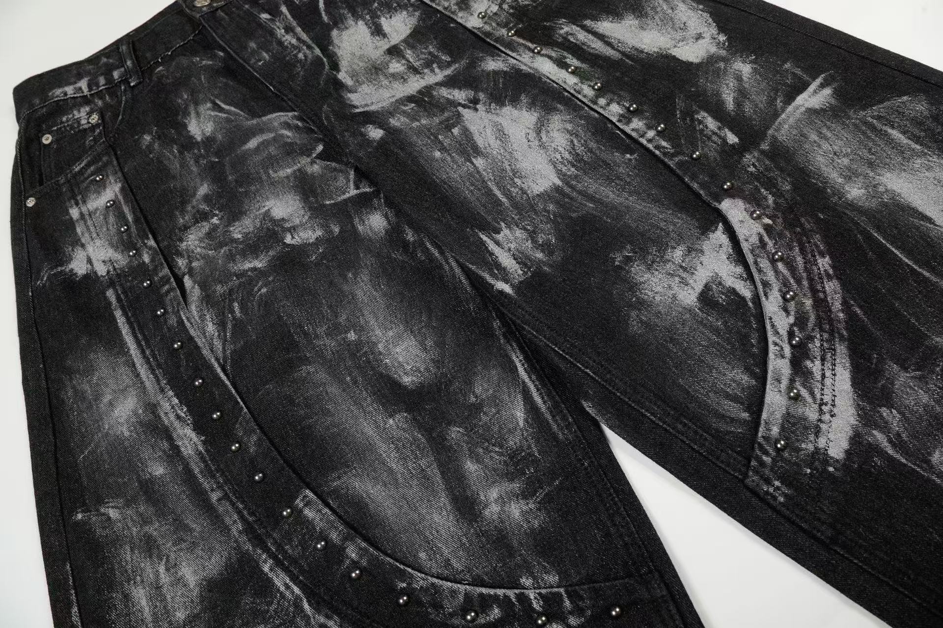Wasteland-Style Splatter-Bleached Ripped Wide-Leg Jeans
