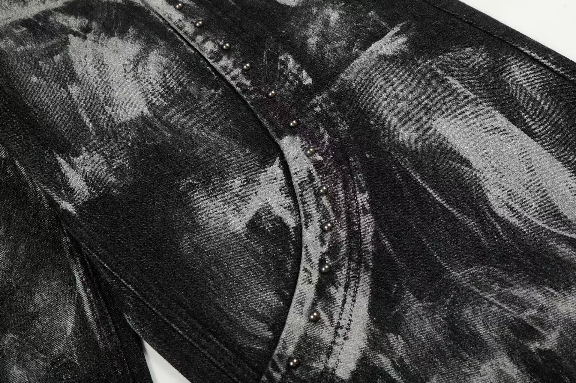 Wasteland-Style Splatter-Bleached Ripped Wide-Leg Jeans