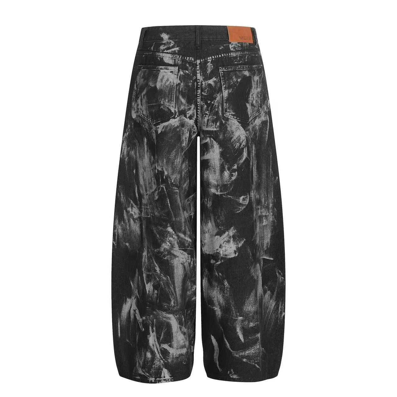 Wasteland-Style Splatter-Bleached Ripped Wide-Leg Jeans