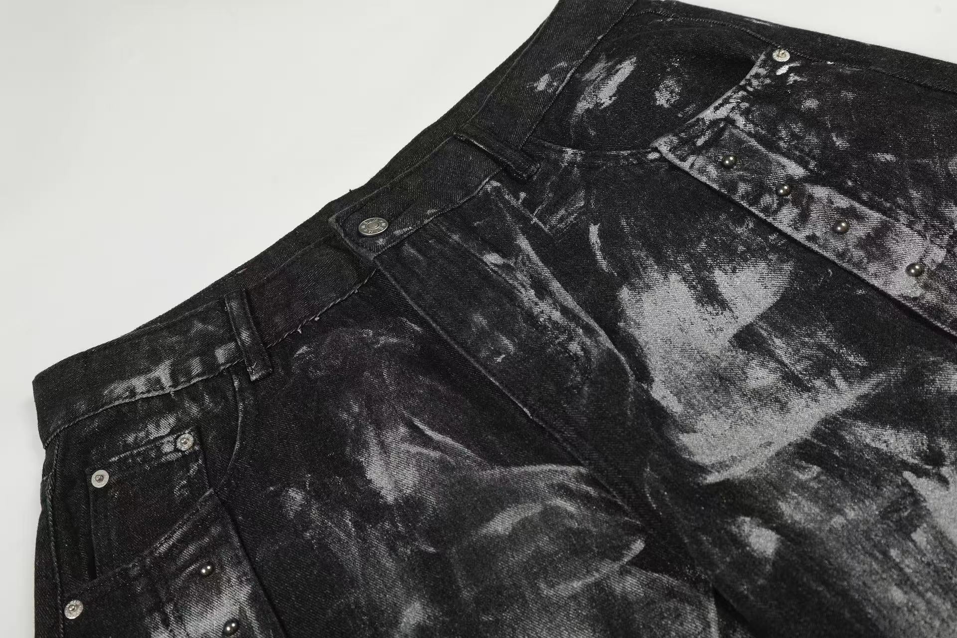 Wasteland-Style Splatter-Bleached Ripped Wide-Leg Jeans