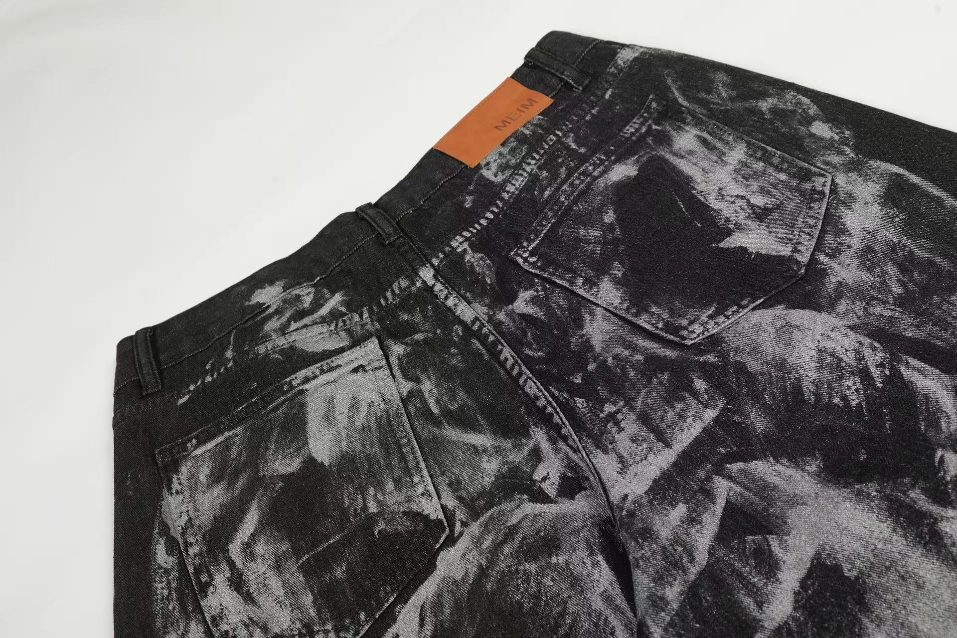 Wasteland-Style Splatter-Bleached Ripped Wide-Leg Jeans