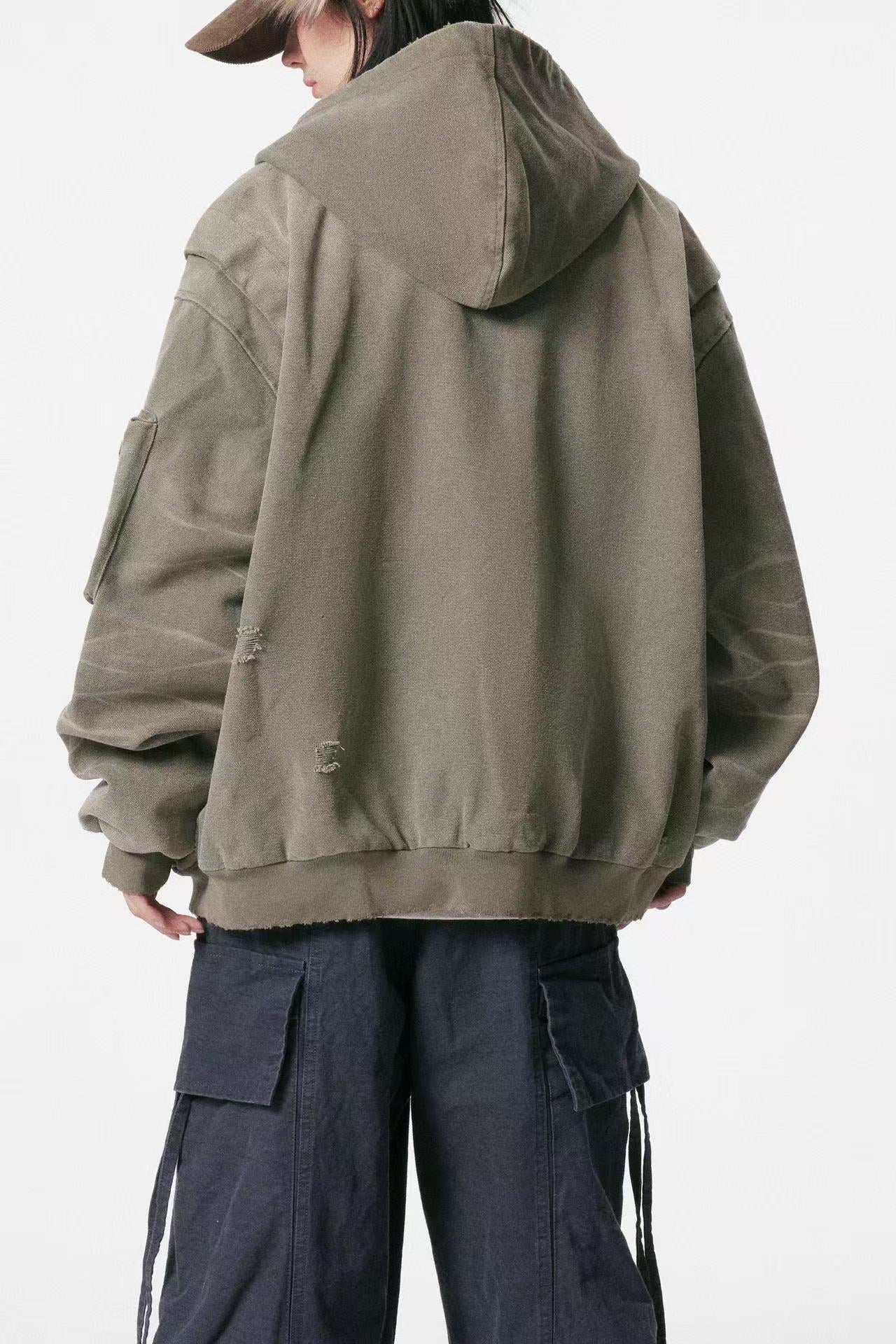 Vintage Washed Distressed Hooded Jacket