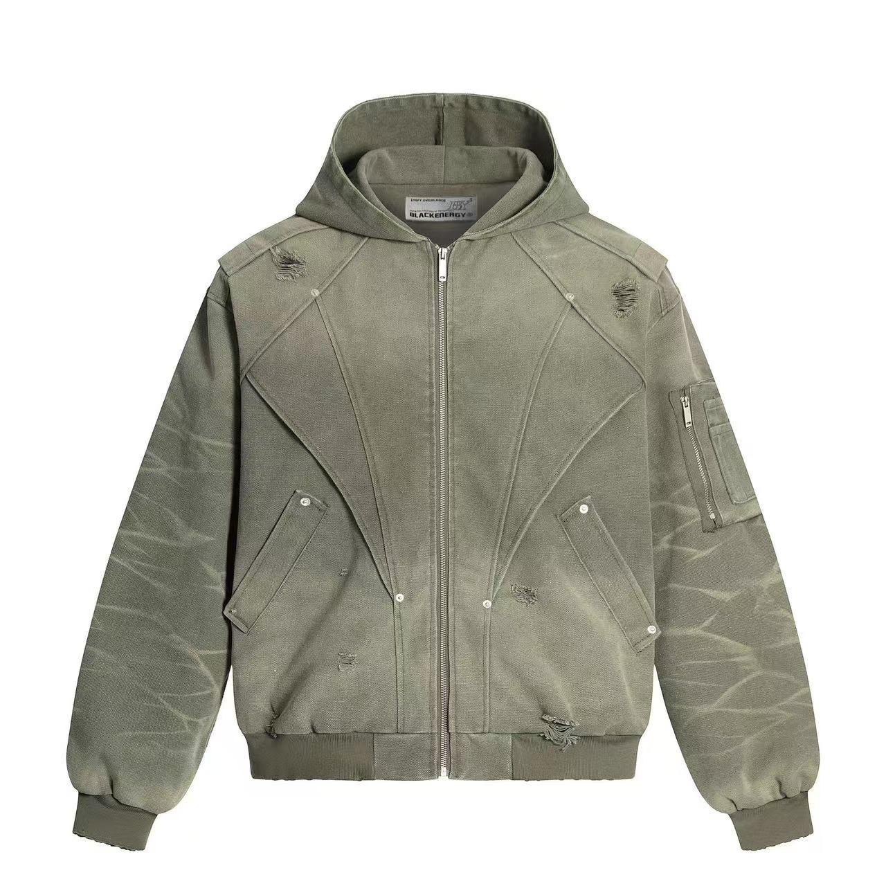 Vintage Washed Distressed Hooded Jacket