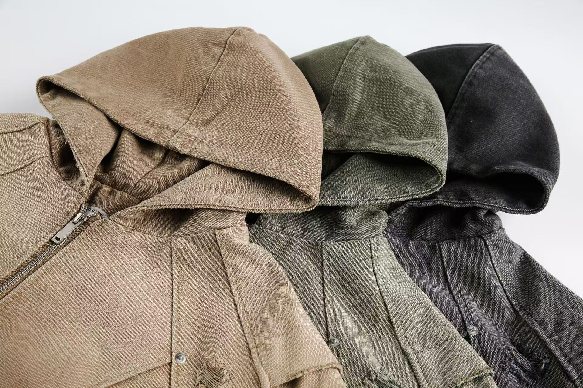 Vintage Washed Distressed Hooded Jacket