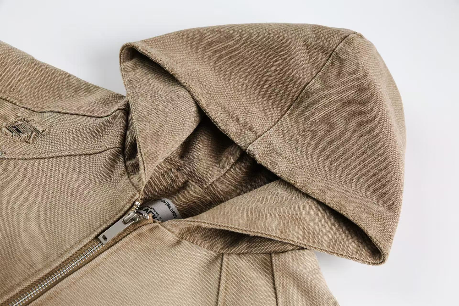 Vintage Washed Distressed Hooded Jacket