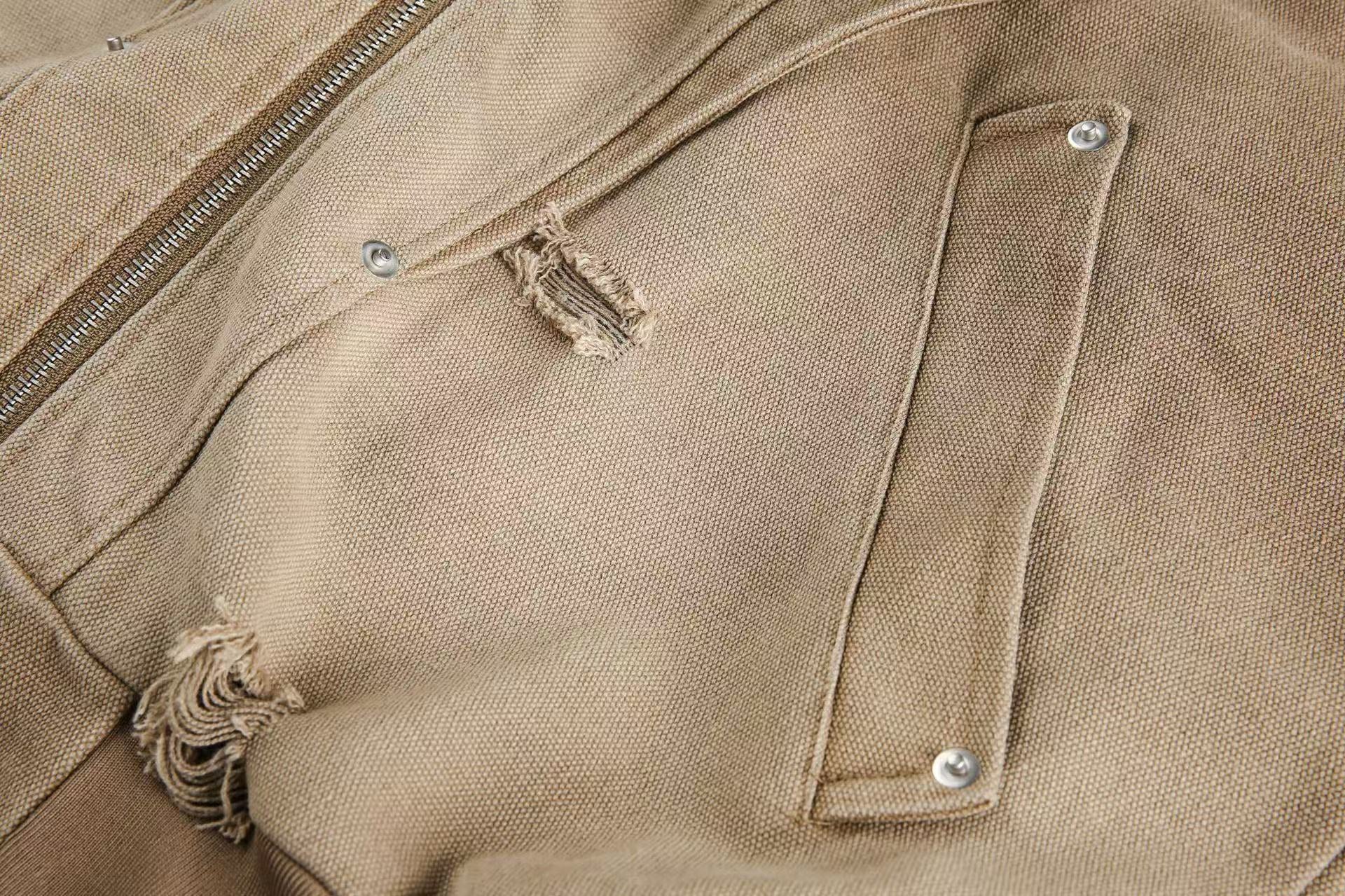 Vintage Washed Distressed Hooded Jacket