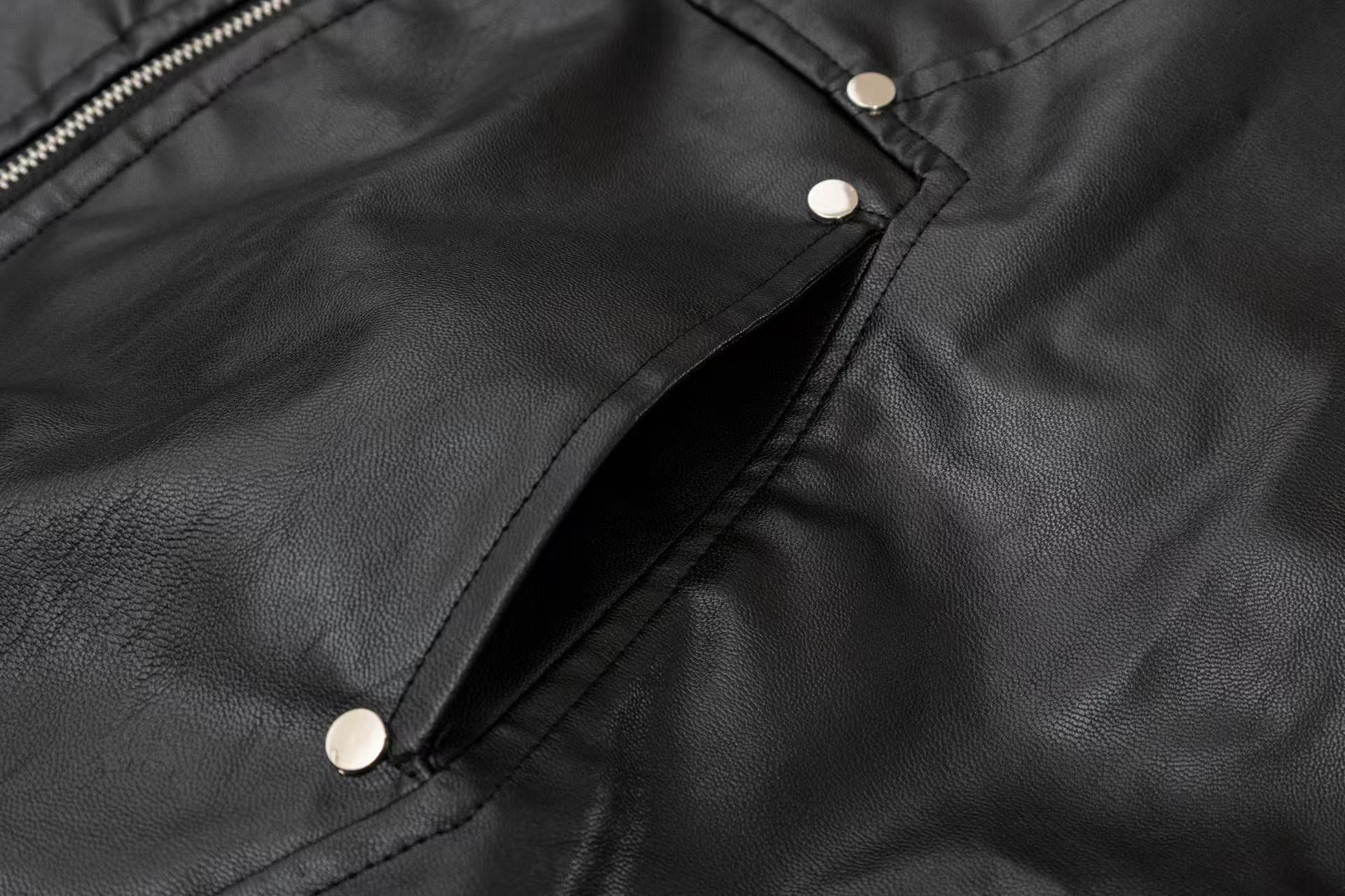 Vintage Pu Leather with Faux-Fur Hooded Jacket