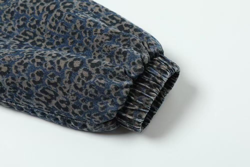 Blue Leopard-Print Faux-Fur Hooded Jacket