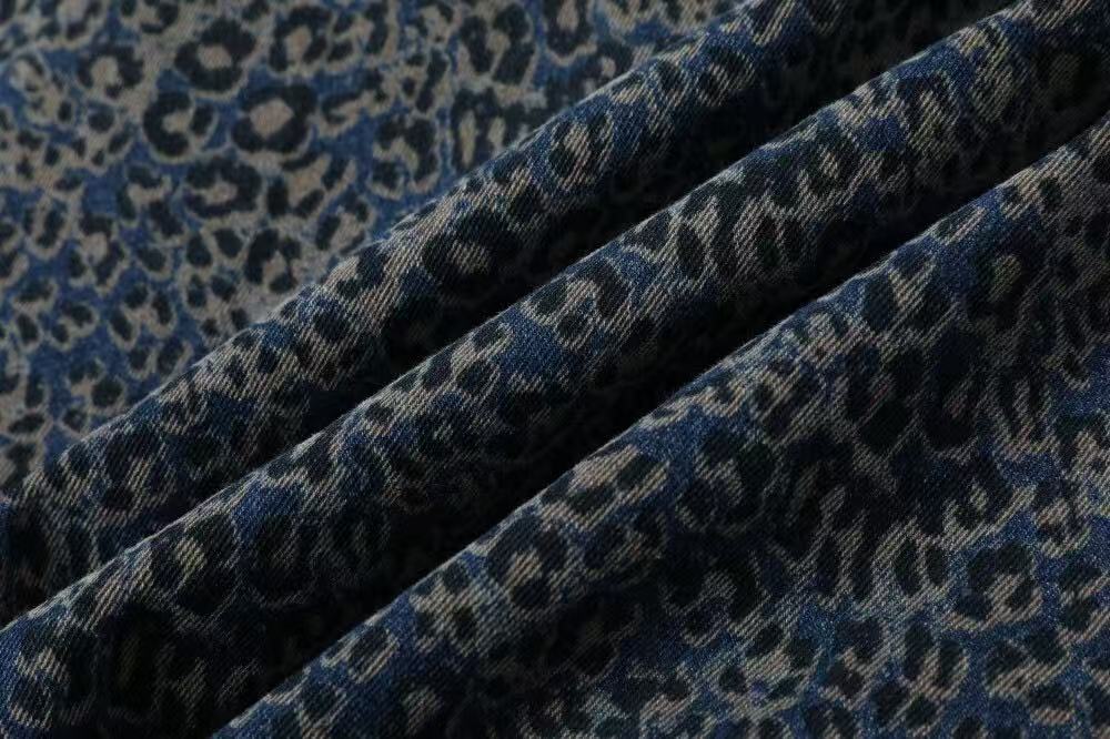Blue Leopard-Print Faux-Fur Hooded Jacket