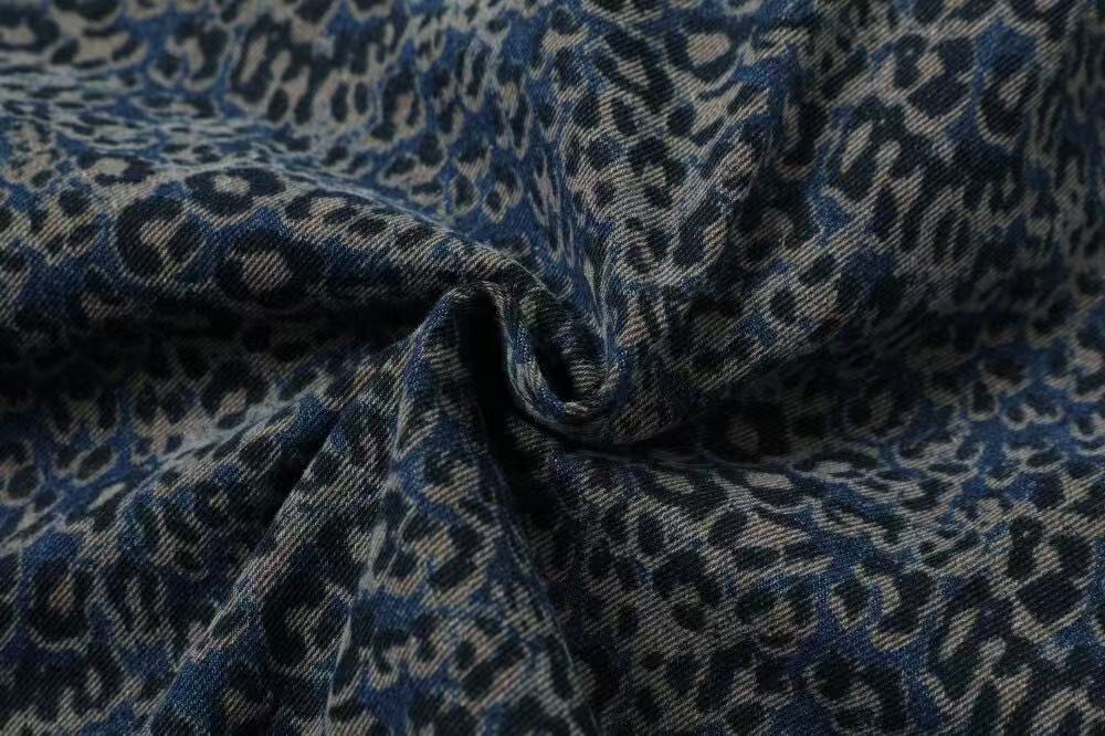 Blue Leopard-Print Faux-Fur Hooded Jacket