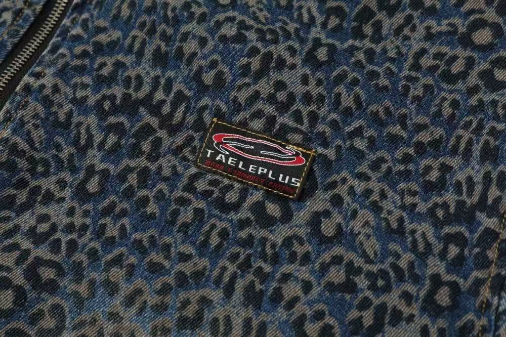 Blue Leopard-Print Faux-Fur Hooded Jacket