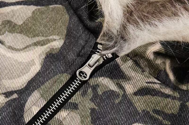 Vintage Camo Fur Collar Hooded Jacket