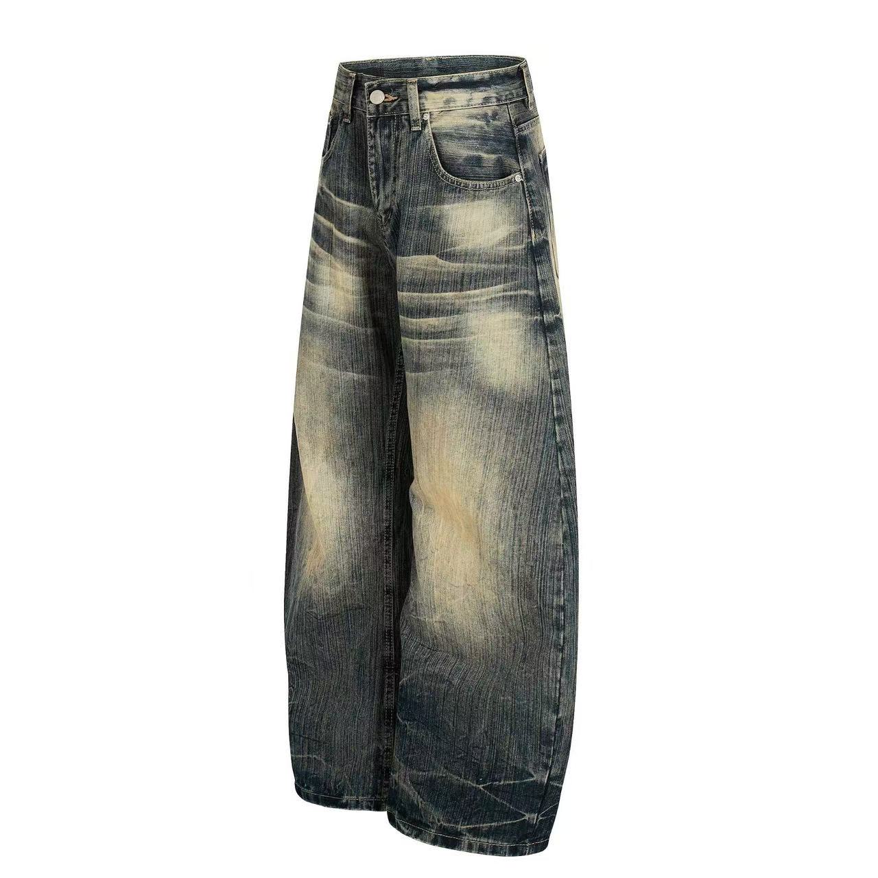 Vintage Washed Textured Wide-Leg Jeans