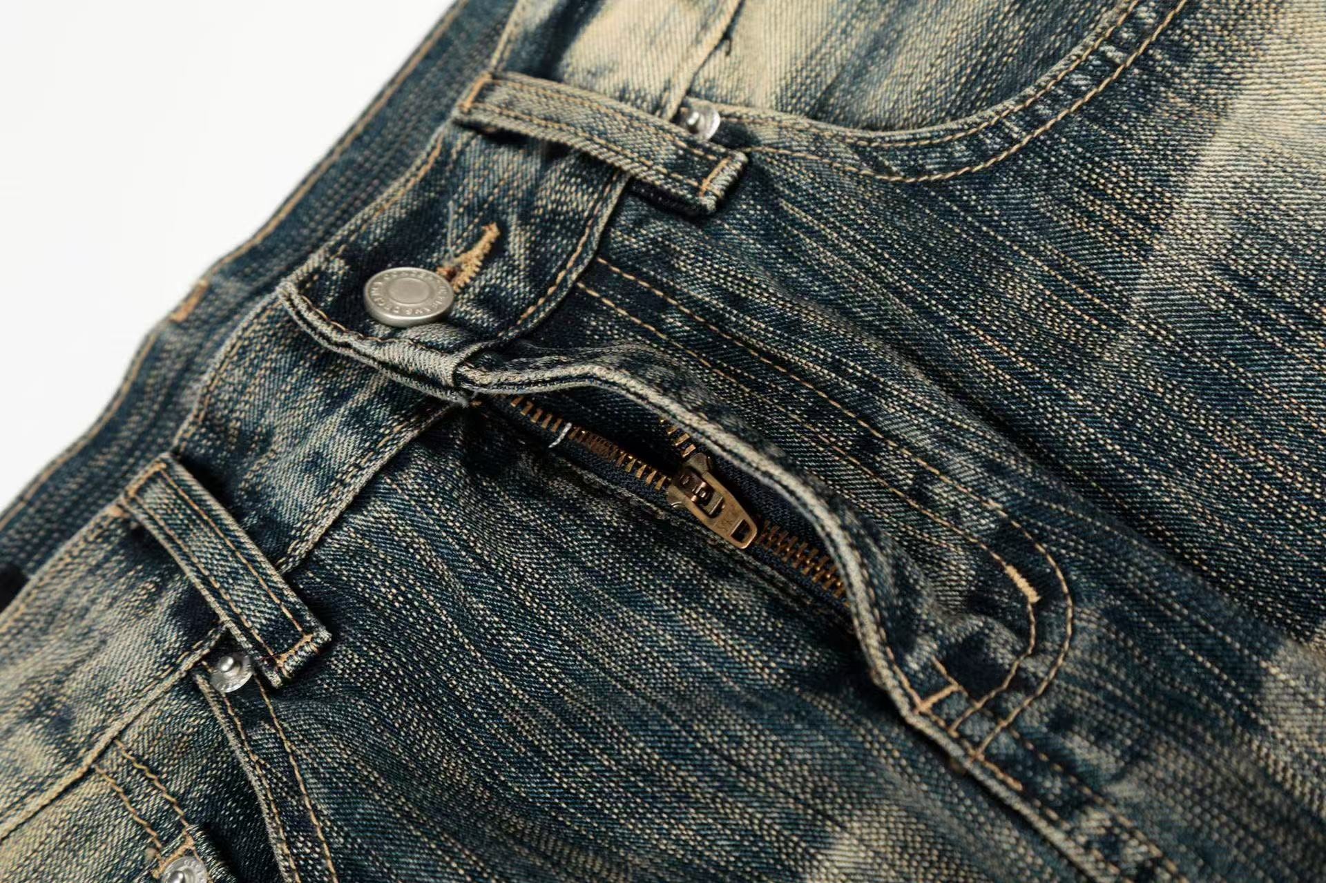 Vintage Washed Textured Wide-Leg Jeans